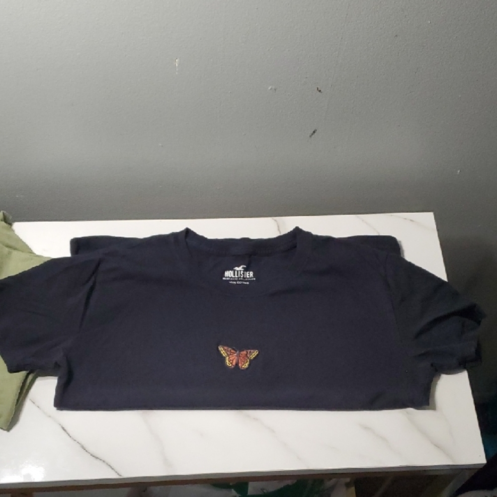Hollister Navy T-Shirt with Butterfly Accent